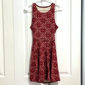 Hollister Red Open Back Pattern Skater Dress - Size S